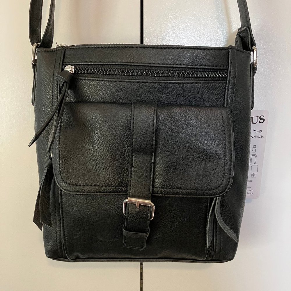 Bueno Black Purse Handbag with Phone Charger, Lots of pockets - NWT